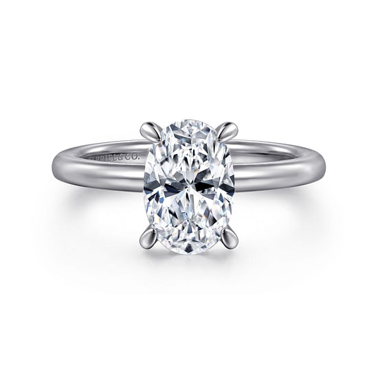 Gabriel - 14K White Gold Hidden Halo Oval Diamond Engagement Ring