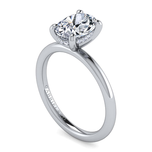 14K White Gold Hidden Halo Oval Diamond Engagement Ring
