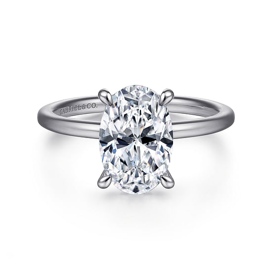 Gabriel - 14K White Gold Hidden Halo Oval Diamond Engagement Ring