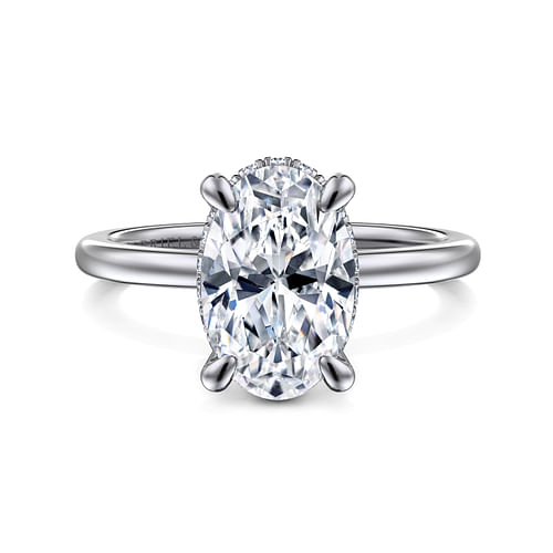 14K White Gold Hidden Halo Oval Diamond Engagement Ring