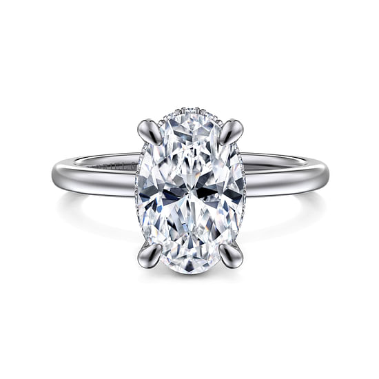 Gabriel - 14K White Gold Hidden Halo Oval Diamond Engagement Ring