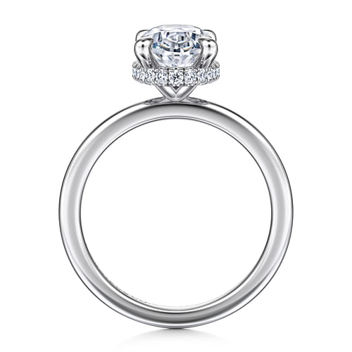 14K White Gold Hidden Halo Oval Diamond Engagement Ring