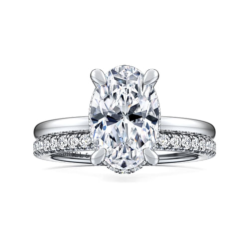 14K White Gold Hidden Halo Oval Diamond Engagement Ring