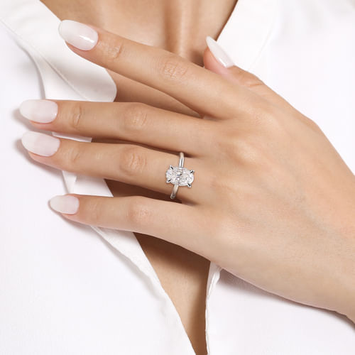 14K White Gold Hidden Halo Oval Diamond Engagement Ring
