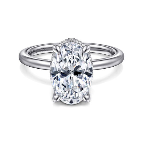 14K White Gold Hidden Halo Oval Diamond Engagement Ring