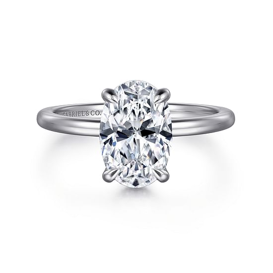 Gabriel - 14K White Gold Hidden Halo Oval Diamond Engagement Ring
