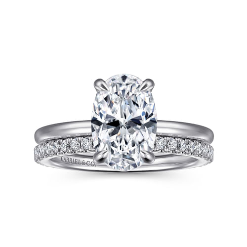 14K White Gold Hidden Halo Oval Diamond Engagement Ring