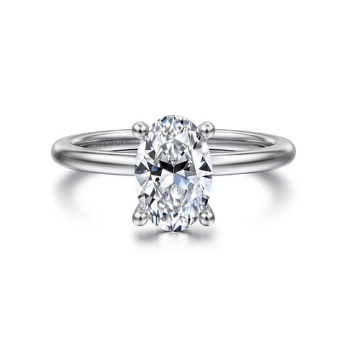 14K White Gold Hidden Halo Oval Diamond Engagement Ring