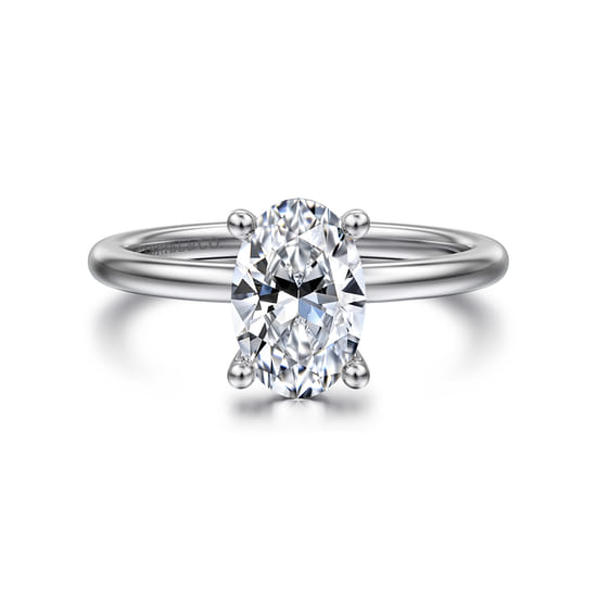 Gabriel - 14K White Gold Hidden Halo Oval Diamond Engagement Ring