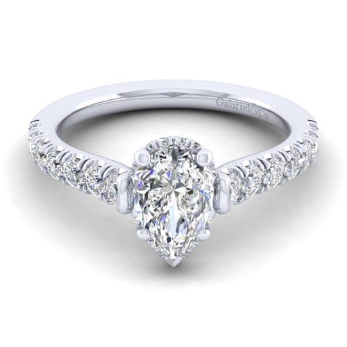 14K White Gold Hidden Halo Pear Shape Diamond Engagement Ring