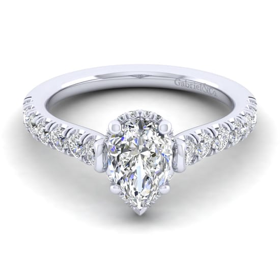Gabriel - 14K White Gold Hidden Halo Pear Shape Diamond Engagement Ring