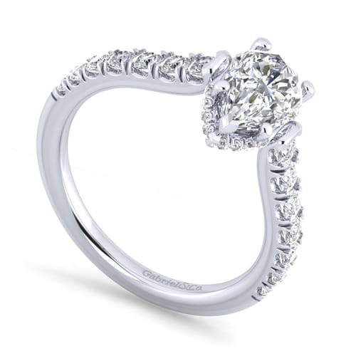 14K White Gold Hidden Halo Pear Shape Diamond Engagement Ring