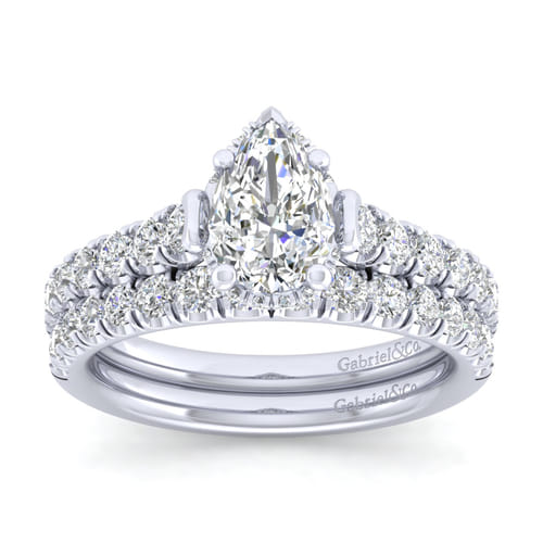 14K White Gold Hidden Halo Pear Shape Diamond Engagement Ring
