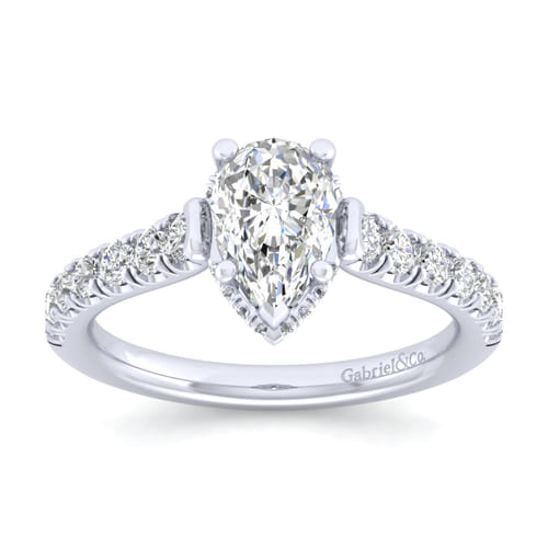 14K White Gold Hidden Halo Pear Shape Diamond Engagement Ring