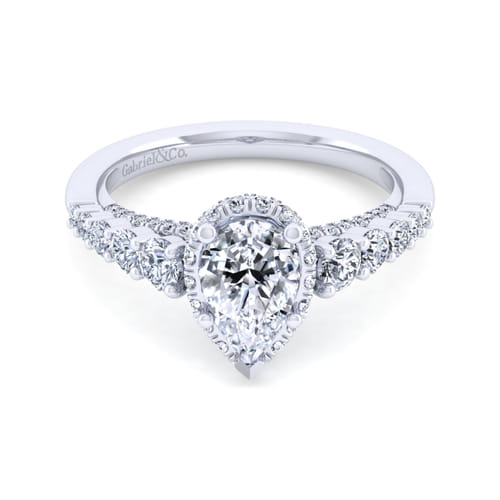 14K White Gold Hidden Halo Pear Shape Diamond Engagement Ring