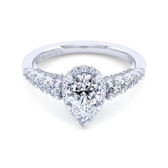 Gabriel - 14K White Gold Hidden Halo Pear Shape Diamond Engagement Ring