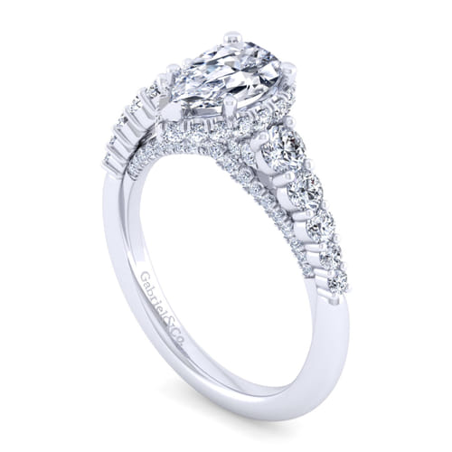 14K White Gold Hidden Halo Pear Shape Diamond Engagement Ring