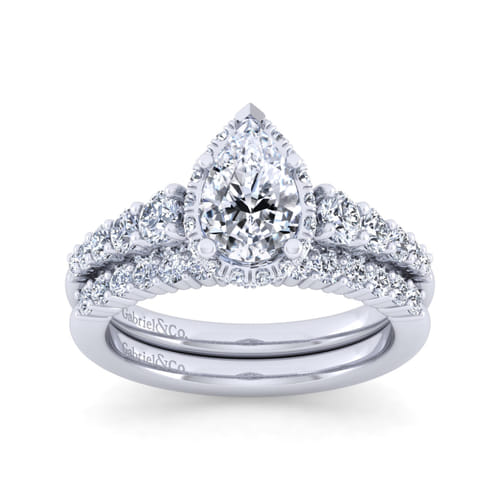 14K White Gold Hidden Halo Pear Shape Diamond Engagement Ring