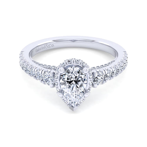 14K White Gold Hidden Halo Pear Shape Diamond Engagement Ring
