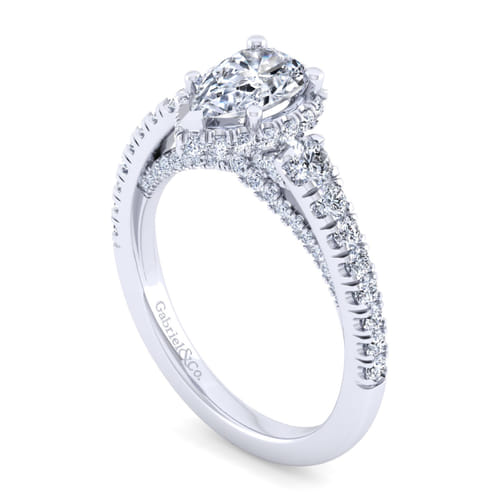 14K White Gold Hidden Halo Pear Shape Diamond Engagement Ring