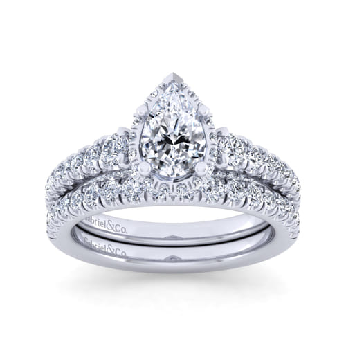14K White Gold Hidden Halo Pear Shape Diamond Engagement Ring