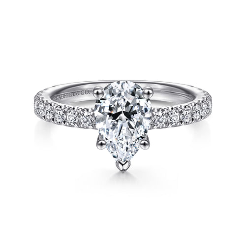 14K White Gold Hidden Halo Pear Shape Diamond Engagement Ring