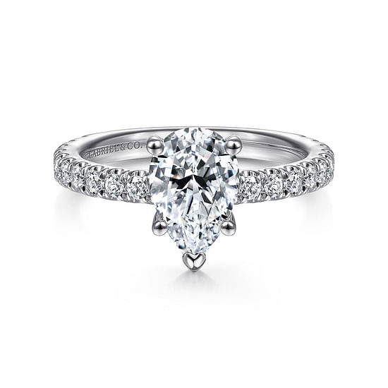 Gabriel - 14K White Gold Hidden Halo Pear Shape Diamond Engagement Ring