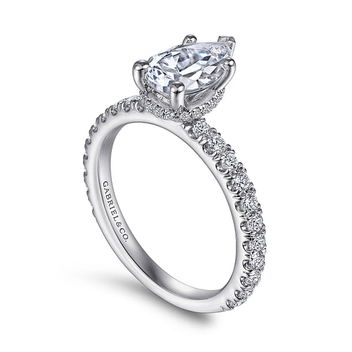 14K White Gold Hidden Halo Pear Shape Diamond Engagement Ring