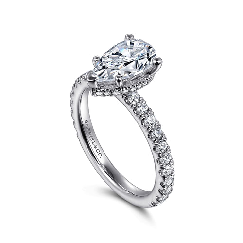 14K White Gold Hidden Halo Pear Shape Diamond Engagement Ring