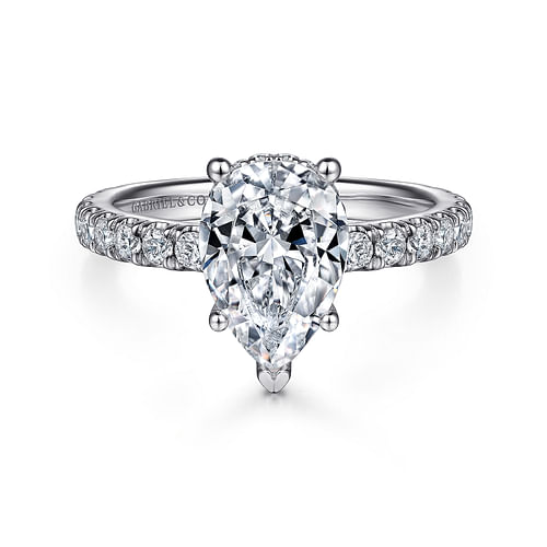 14K White Gold Hidden Halo Pear Shape Diamond Engagement Ring