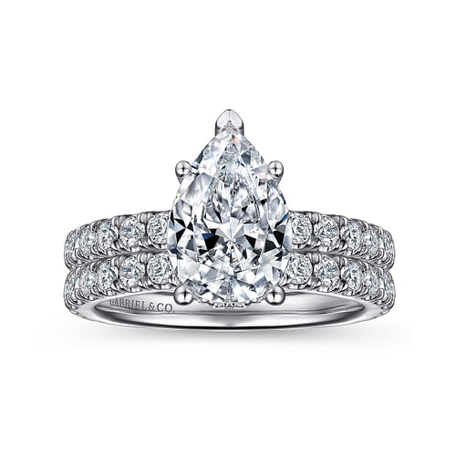 14K White Gold Hidden Halo Pear Shape Diamond Engagement Ring