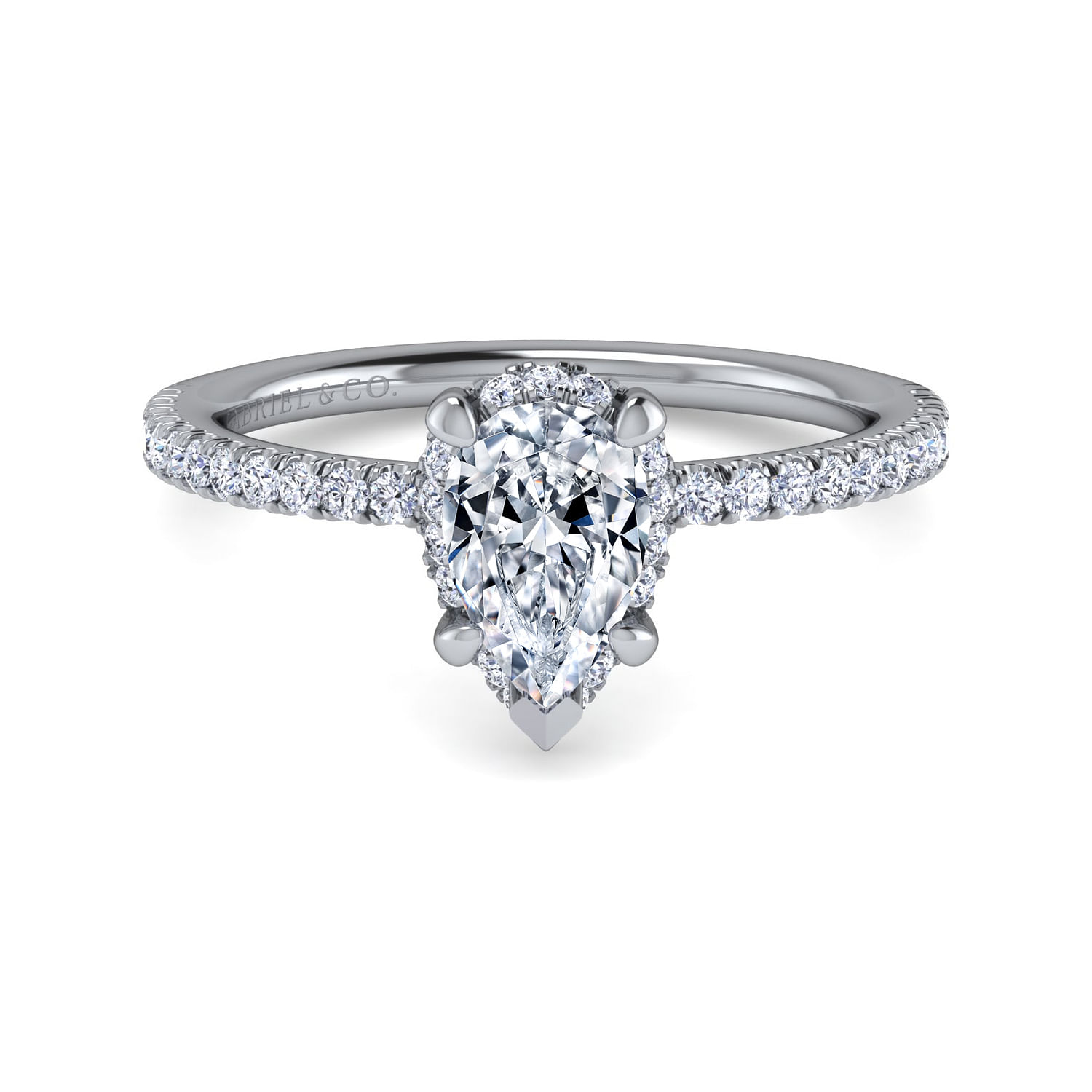 Gabriel - 14K White Gold Hidden Halo Pear Shape Diamond Engagement Ring