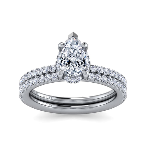 14K White Gold Hidden Halo Pear Shape Diamond Engagement Ring