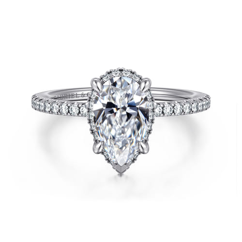 14K White Gold Hidden Halo Pear Shape Diamond Engagement Ring