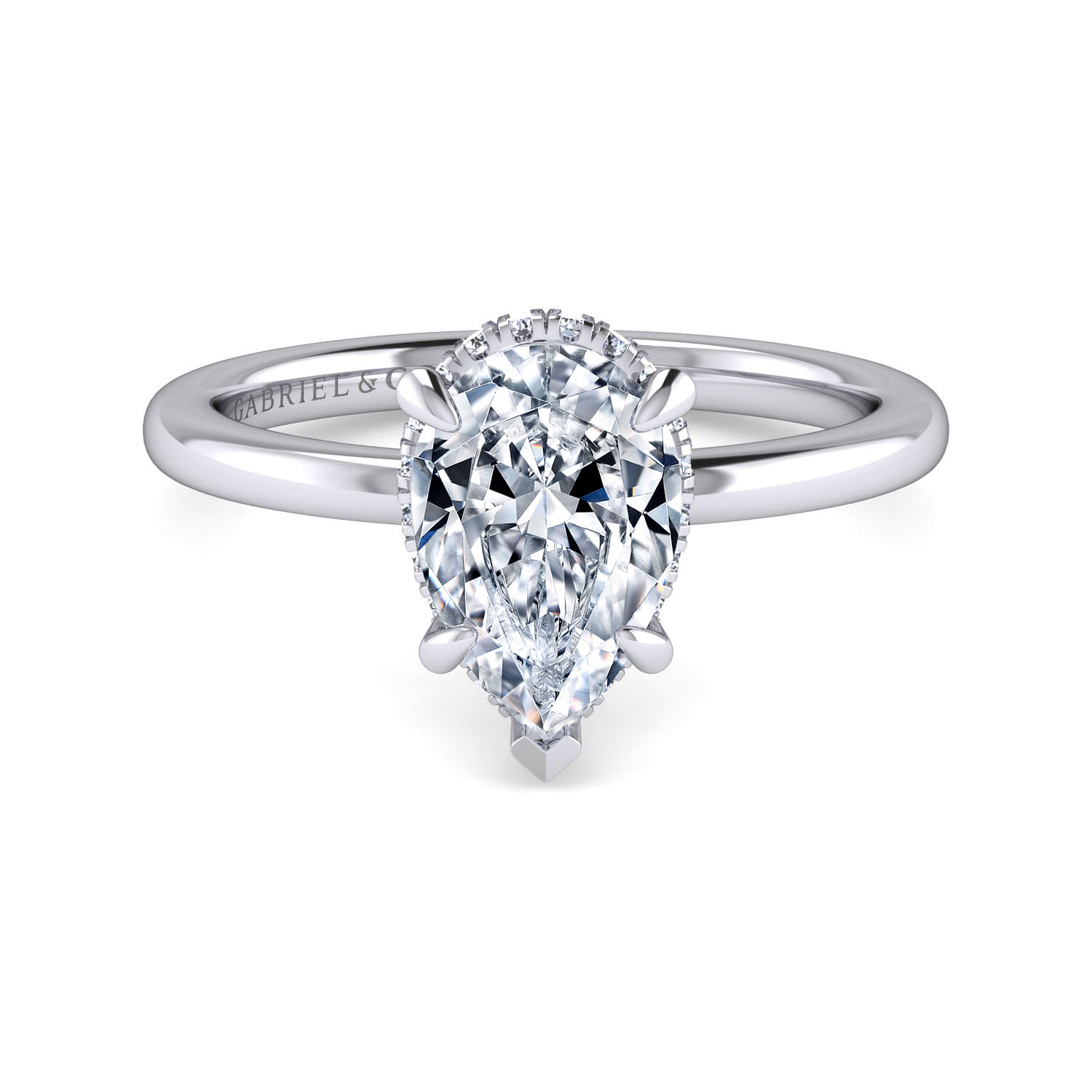 Gabriel - 14K White Gold Hidden Halo Pear Shape Diamond Engagement Ring