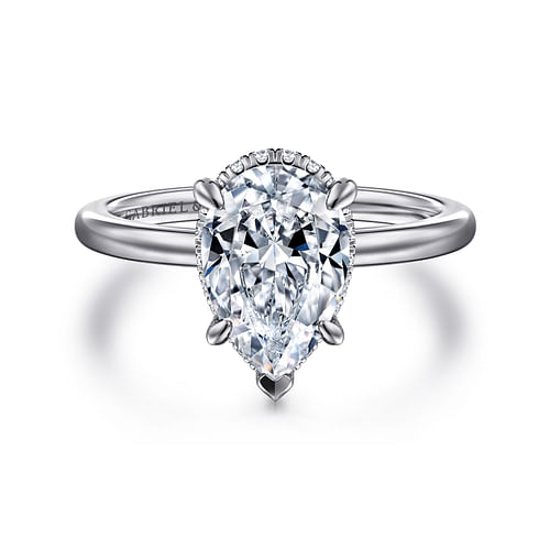 14K White Gold Hidden Halo Pear Shape Diamond Engagement Ring