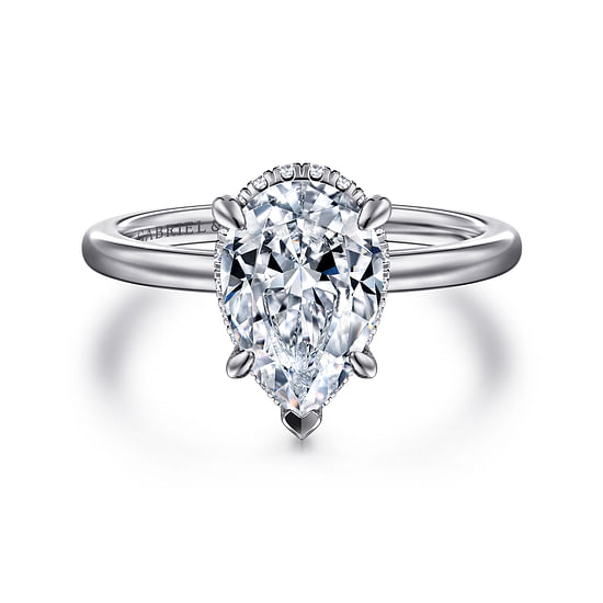 Gabriel - 14K White Gold Hidden Halo Pear Shape Diamond Engagement Ring