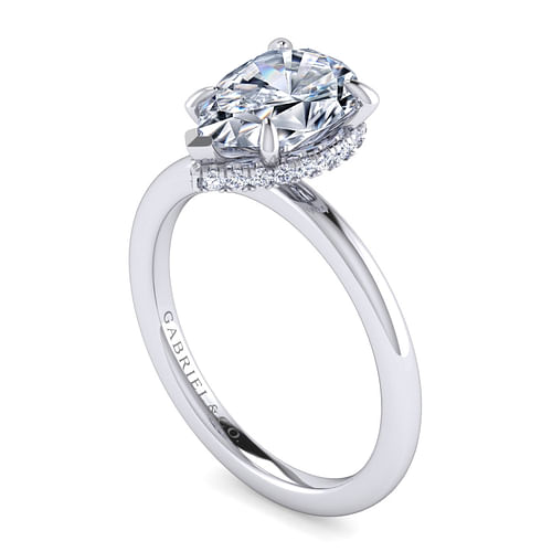14K White Gold Hidden Halo Pear Shape Diamond Engagement Ring