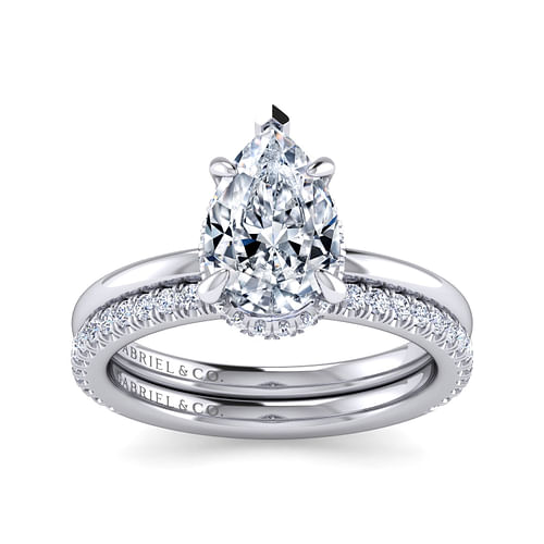 14K White Gold Hidden Halo Pear Shape Diamond Engagement Ring