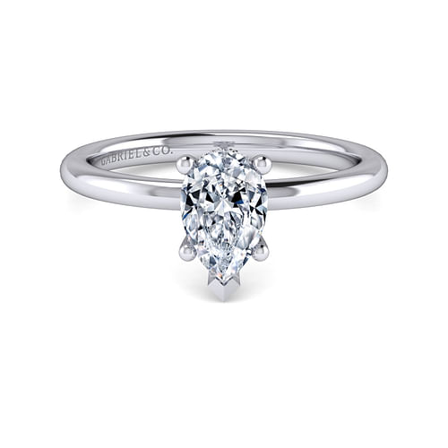 14K White Gold Hidden Halo Pear Shape Diamond Engagement Ring