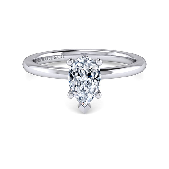 Gabriel - 14K White Gold Hidden Halo Pear Shape Diamond Engagement Ring