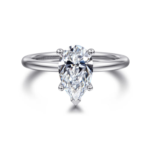 14K White Gold Hidden Halo Pear Shape Diamond Engagement Ring