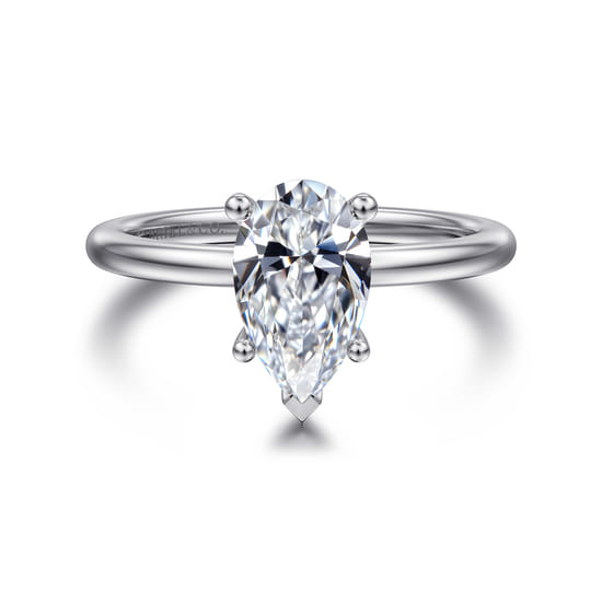 Gabriel - 14K White Gold Hidden Halo Pear Shape Diamond Engagement Ring