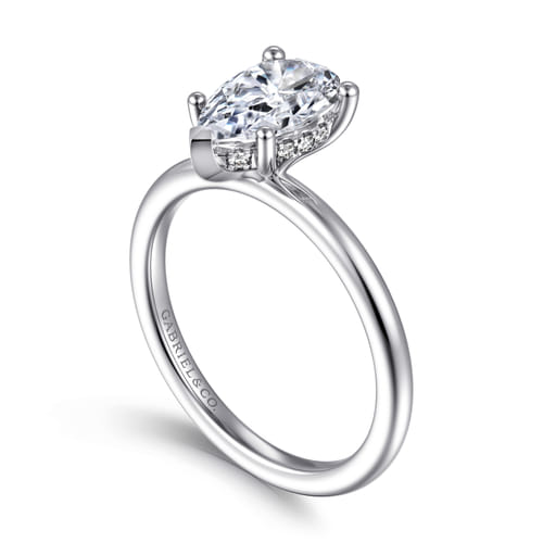 14K White Gold Hidden Halo Pear Shape Diamond Engagement Ring