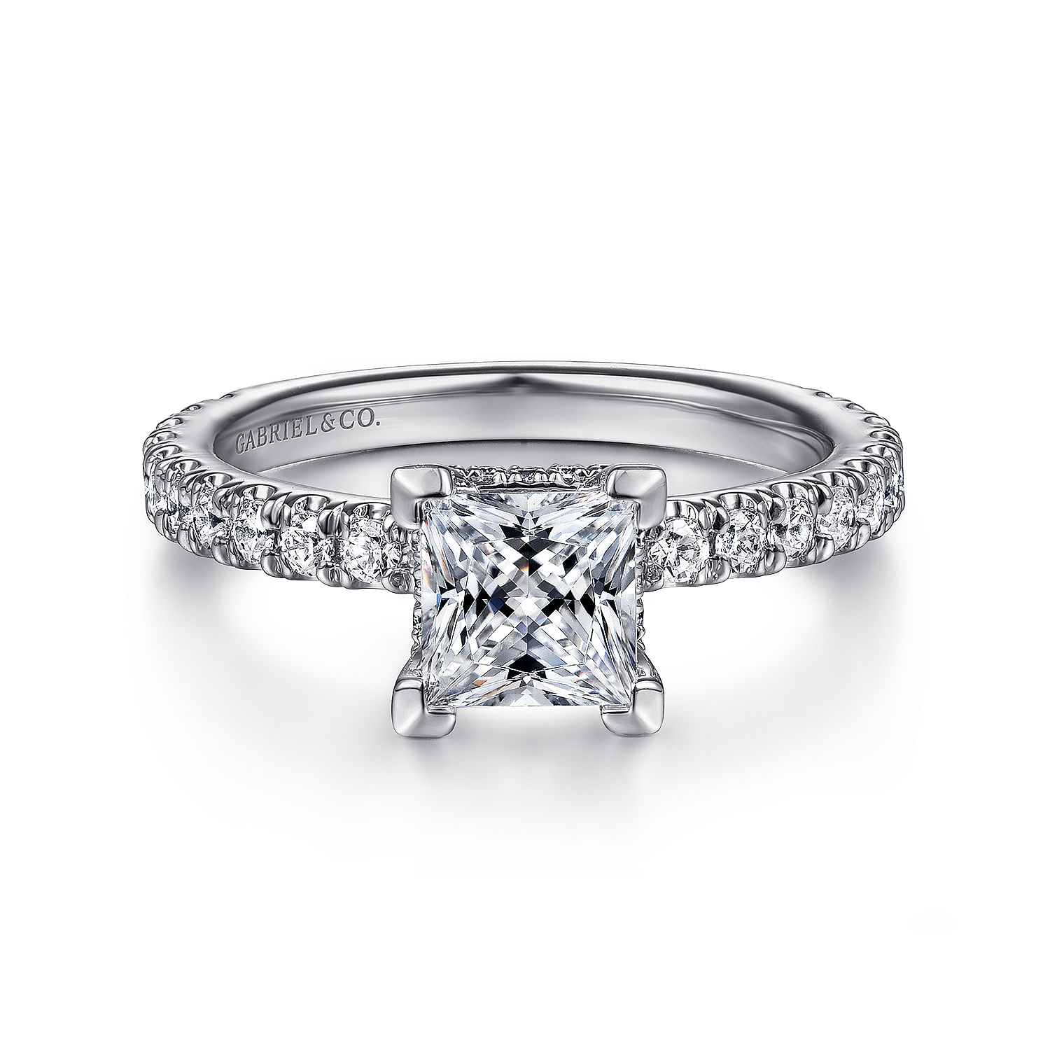 Gabriel - 14K White Gold Hidden Halo Princess Cut Diamond Engagement Ring