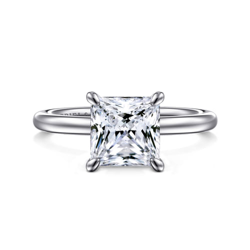 14K White Gold Hidden Halo Princess Diamond Engagement Ring
