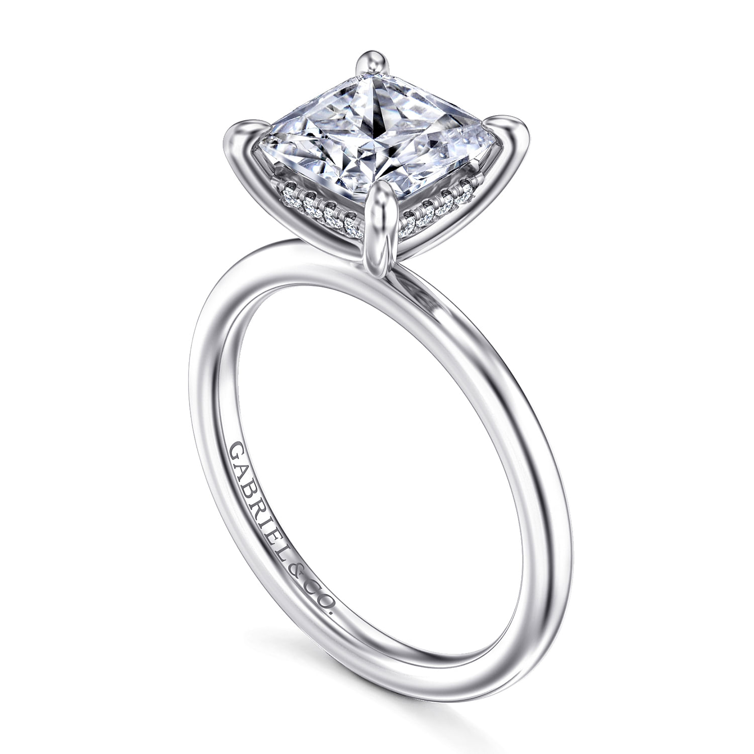 14K White Gold Hidden Halo Princess Diamond Engagement Ring