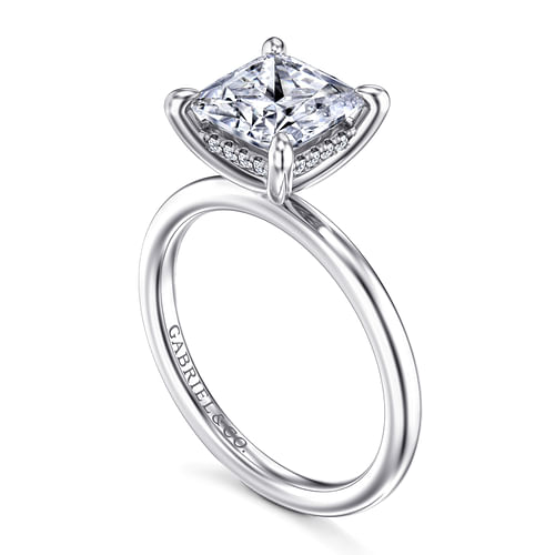 14K White Gold Hidden Halo Princess Diamond Engagement Ring