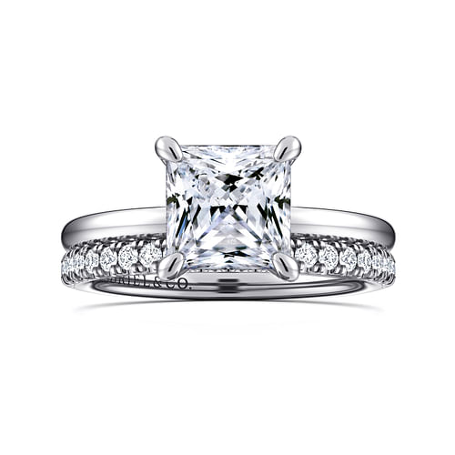 14K White Gold Hidden Halo Princess Diamond Engagement Ring