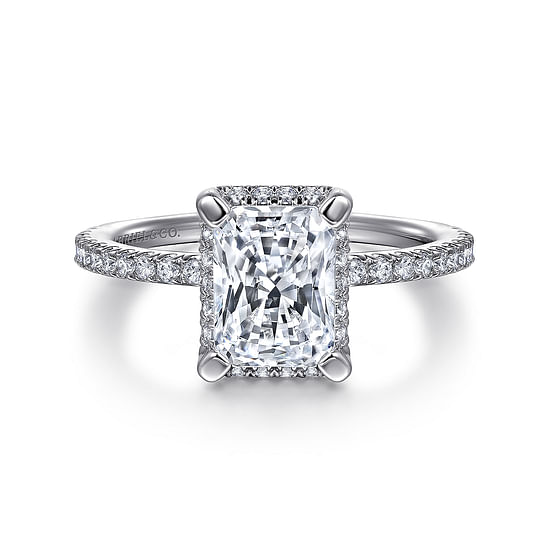 Gabriel - 14K White Gold Hidden Halo Rectangular Radiant Cut Diamond Engagement Ring